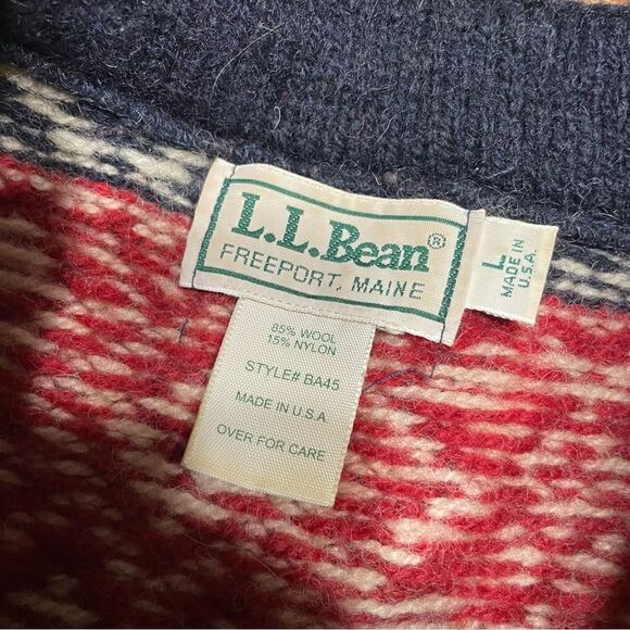 Vintage L.L Bean Women’s Ski Sweater Large Red Nordic Fair‎ Isle Wool Henley L - Picture 4 of 7
